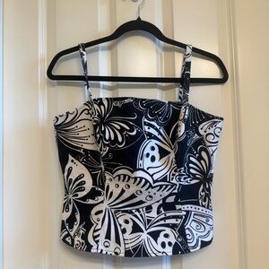 St. John Sport by Marie Gray Black and White Butterfly Crop Top